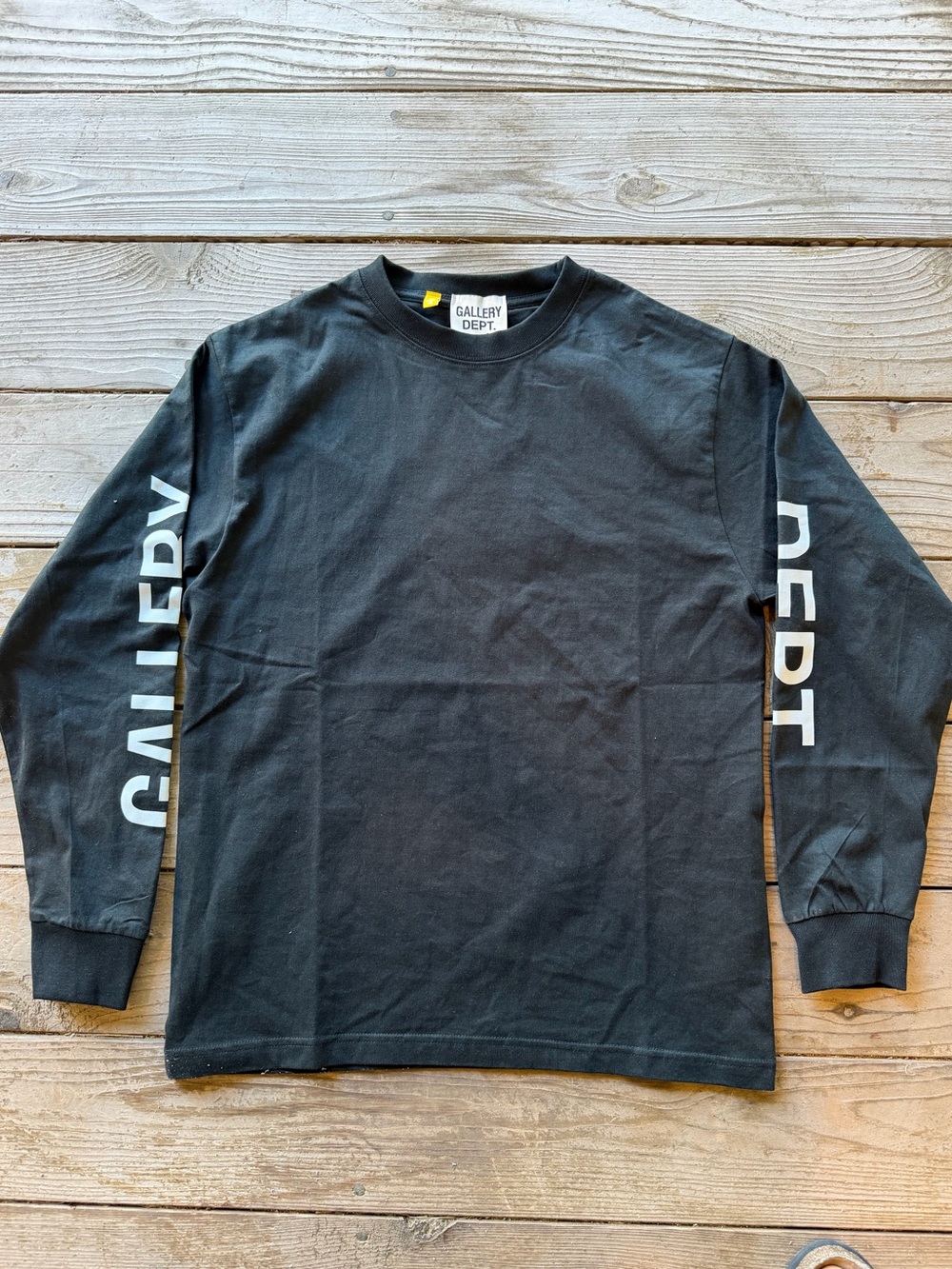 Gallery Dept Black Long Sleeve Logo Shirt with White Sleeve Text